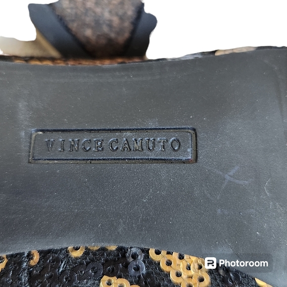 Vince Camuto Black & Gold Sequin Leopard Platform High Heels 6M - Picture 8 of 16